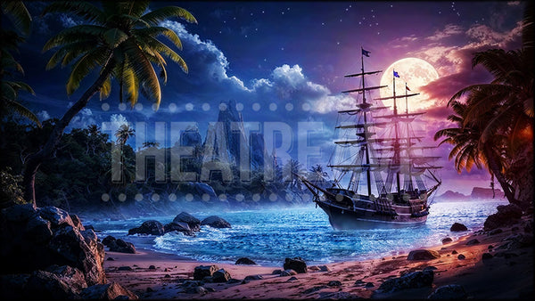 Pirate's Cove at Twilight, a Peter Pan projection backdrop by Theatre Avenue.