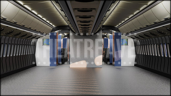 Plane Cabin Interior, a Come From Away projection backdrop and digital scenery by Theatre Avenue.