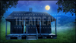 Rustic Mountain House at Night, a Tuck Everlasting projection backdrop by Theatre Avenue.