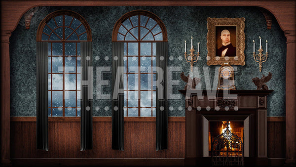 Scrooge's Chambers, a Christmas Carol projection backdrop by Theatre Avenue.