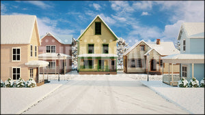 Snowy Neighborhood, a Christmas Story projection backdrop by Theatre Avenue.