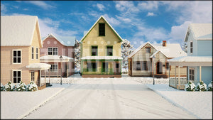 Snowy Neighborhood, a Christmas Story projection backdrop and digital scenery by Theatre Avenue.