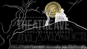 Spooky House Drawing, a Beetlejuice projection backdrop and animated digital scenery by Theatre Avenue.