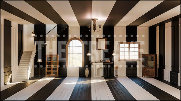 Striped Living Room, a Beetlejuice projection backdrop and digital scenery by Theatre Avenue.