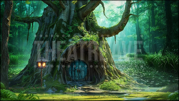 Swamp Hut II, a Shrek projection backdrop by Theatre Avenue.