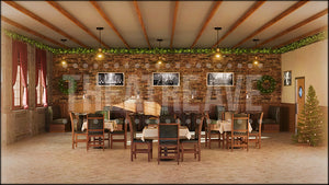 Tavern Restaurant at Christmas, an Elf the Musical projection backdrop and digital scenery by Theatre Avenue.