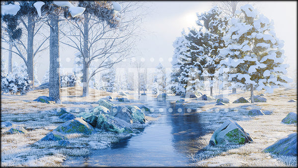 Thawing Winter Forest, a Narnia projection backdrop and digital scenery by Theatre Avenue.