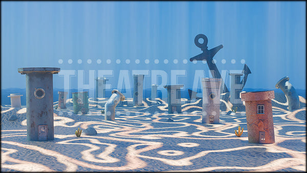 Underwater Town, a Seussical and Spongebob Musical projection backdrop and digital scenery by Theatre Avenue.