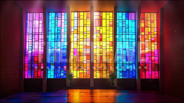 Vibrant Chapel, an All Shook Up animated projection backdrop by Theatre Avenue.