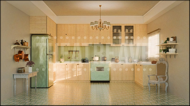 Vintage Kitchen, a Hairspray projection backdrop and digital scenery by Theatre Avenue.