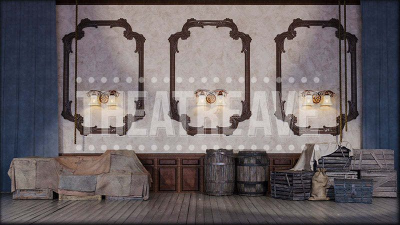 Vintage Theater Backstage, a Finding Neverland projection backdrop and digital scenery by Theatre Avenue.