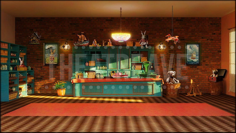Vintage Toy Shop, an Edward Tulane projection backdrop by Theatre Avenue.