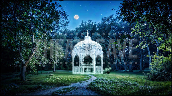 White Gazebo at Night, a Sound of Music projection and digital scenery by Theatre Avenue.