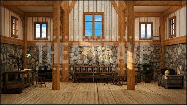 Windmill Interior, a Chitty Chitty Bang Bang projection backdrop and digital scene by Theatre Avenue.