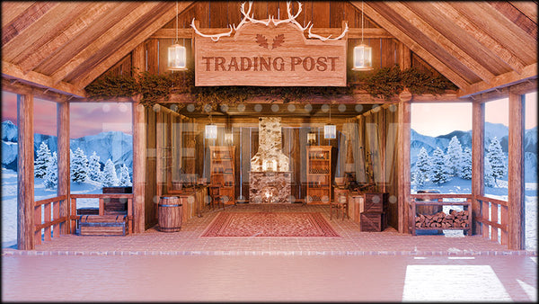Winter Trading Post, a Frozen projection backdrop and digital scenery by Theatre Avenue.