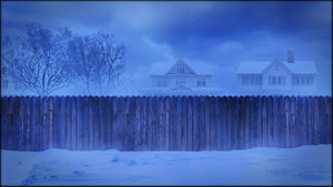 Snowy Backyard at Night, a Christmas Story projection backdrop by Theatre Avenue.