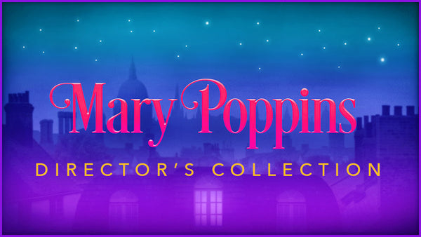 'Mary Poppins Director's Collection' of digital scenery projections with a purple and blue night sky background.