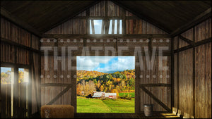 Autumn Barn Interior, a White Christmas projection backdrop by Theatre Avenue.
