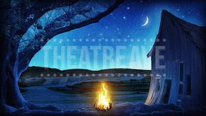 Campfire at Night, a digital theatre projection backdrop perfect for shows like Shrek, HONK! and beyond.