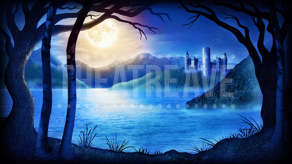 Castle Lake at Night, a digital theatre projection perfect for shows like Swan Lake, Beauty and the Beast, and Snow White