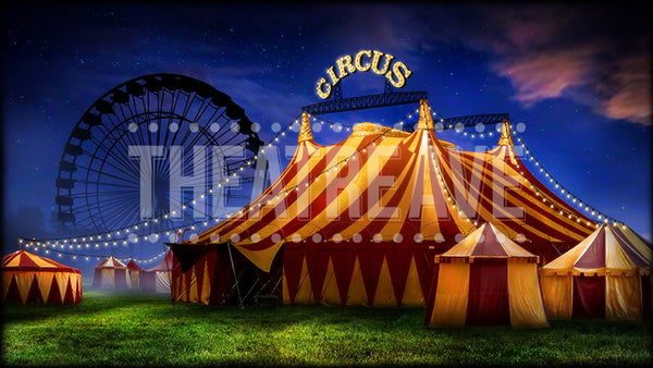 Circus Night, a digital theatre projection backdrop perfect for shows like Big Fish, Annie Get Your Gun, and Tuck Everlasting