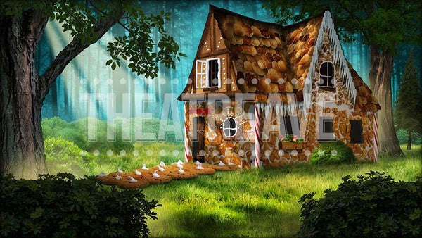 Cottage of Sweets, a Hansel and Gretel projection backdrop by Theatre Avenue.