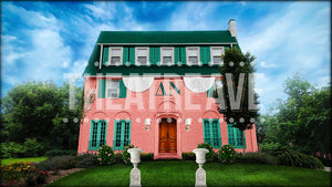 Delta Nu Sorority, a Legally Blonde projection backdrop by Theatre Avenue.