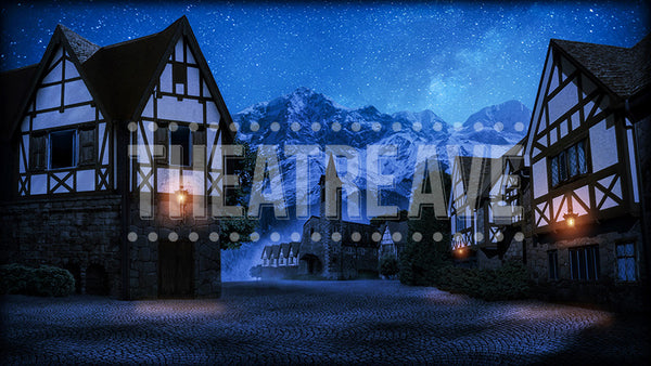 European Village at Night, a digital theatre projection backdrop perfect for shows like Beauty and the Beast