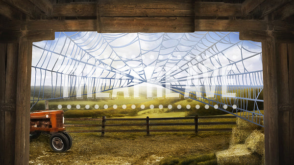 Friendly Barn with Web, a digital theater projection drop, perfect for stage shows like Charlotte's Web