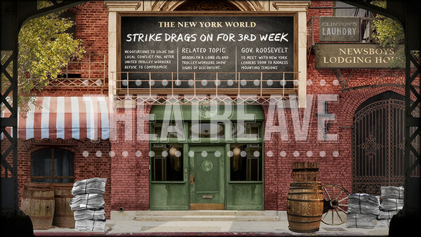 Newsboys Square, a digital theatre projection backdrop perfect for shows like Newsies