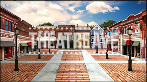 Small Town, a digital theatre projection backdrop perfect for shows like Big Fish, The Music Man, and Footloose.