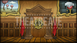 Whimsical Courtroom a digital theatre projection backdrop perfect for shows like Seussical the Musical.