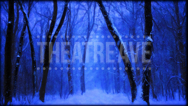 Winter Forest at Night a digital theatre projection backdrop perfect for shows like Elf the Musical, The Christmas Story, and The Nutcracker.
