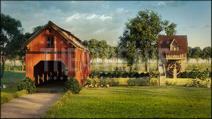 Covered Bridge, a Bridges of Madison County projection backdrop by Theatre Avenue.