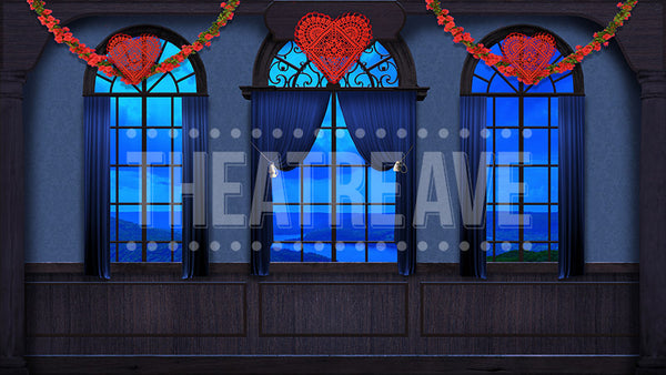 Grand Hall at Valentines, a Holiday Inn projection backdrop by Theatre Avenue.