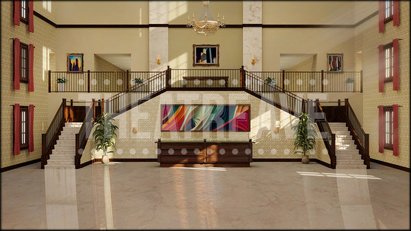 Hotel Lobby, a Dirty Rotten Scoundrels projection backdrop by Theatre Avenue.