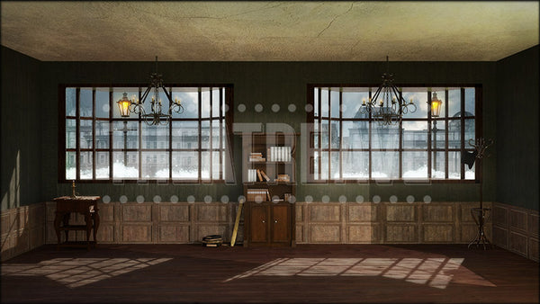 Victorian Office in Winter, a Christmas Carol projection backdrop by Theatre Avenue.