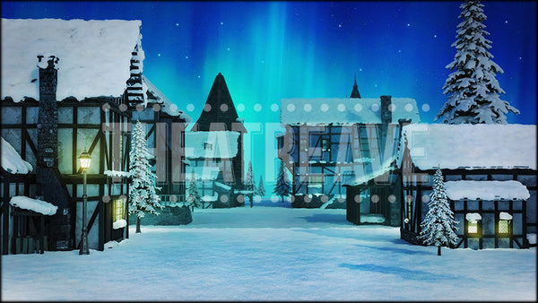 Winter Village, a Christmas Carol projection backdrop by Theatre Avenue.